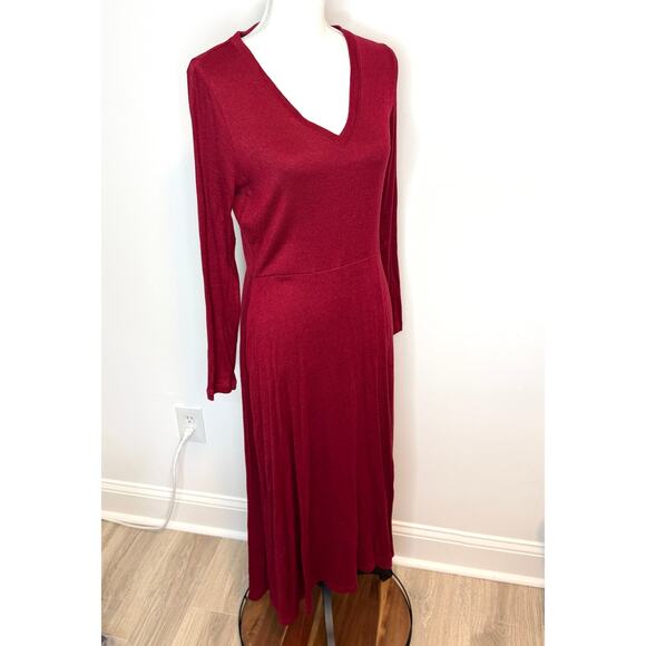 Banana Republic Ribbed Knit Midi Dress In Mulled Cranberry Red Size Medium - Picture 7 of 14